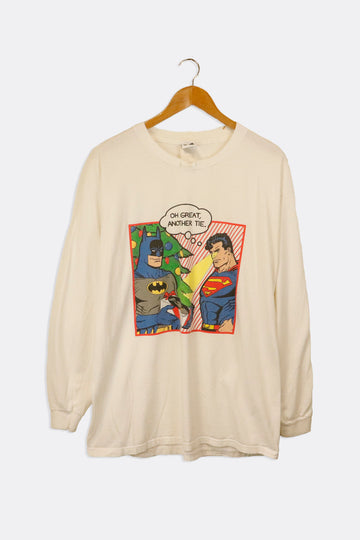 Vintage Batman And Superman Christmas Xray Vision Oh Great Another Tie Longsleeve T Shirt Sz L