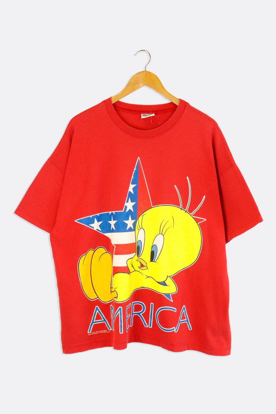 Vintage 1996 Looney Tunes America Tweet Bird With Usa Flag Inside Star T Shirt