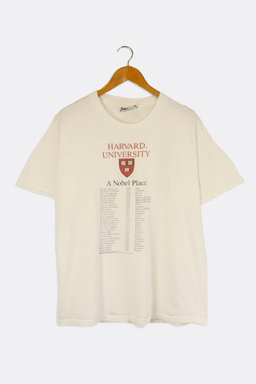 Vintage 1994 Harvard University Nobel Place List Of People Graphic T Shirt Sz L