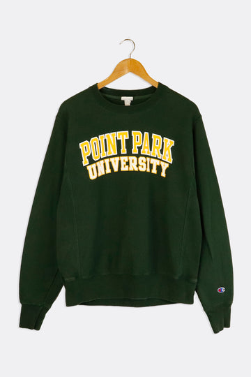 Vintage Champion Point Park University White And Yellow Block Varsity Style Font Vinyl Sweatshirt Sz S