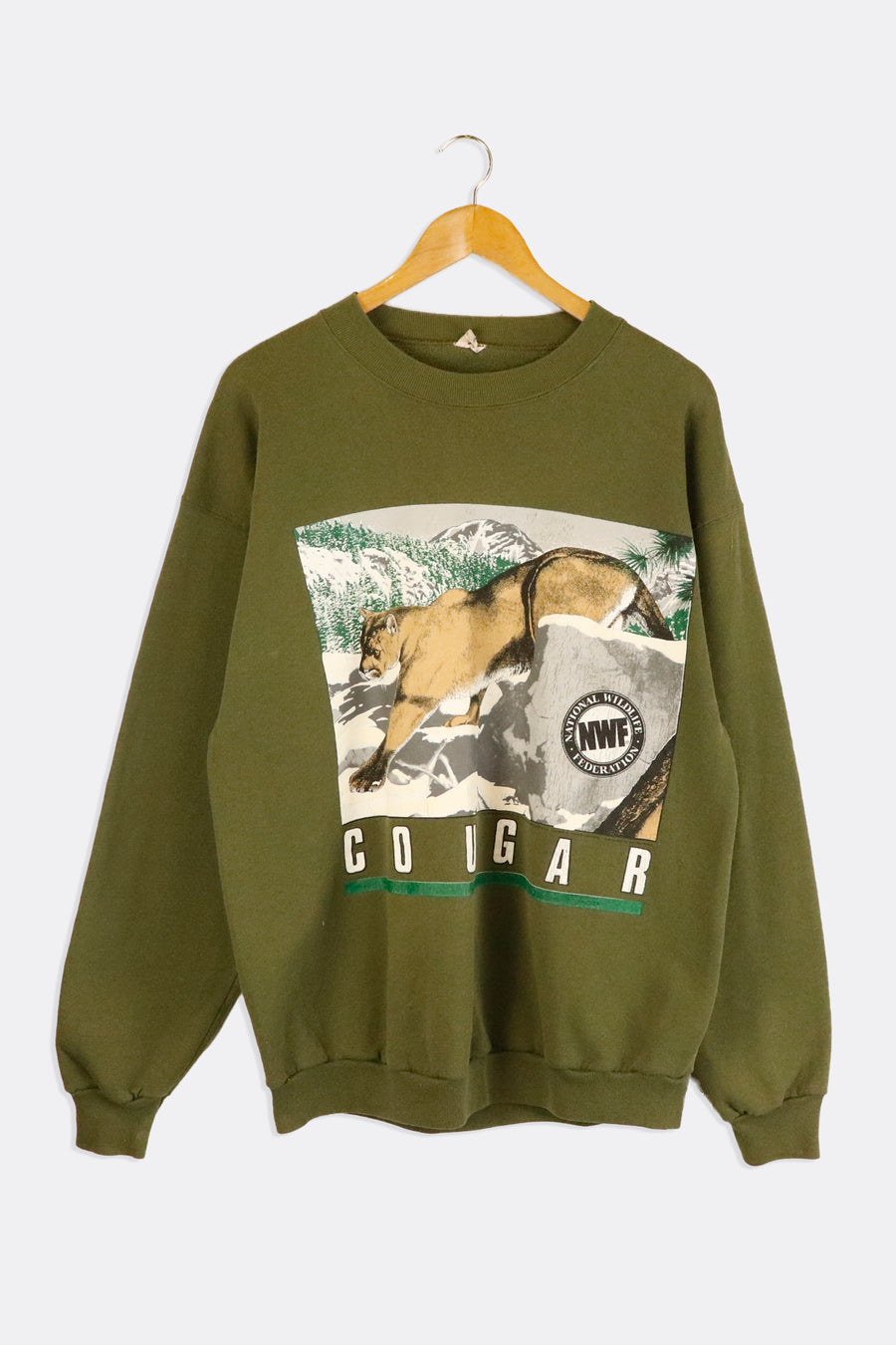 Vintage National Wildlife Federation Cougar In Snow Vinyl Grpahic Sweatshirt Sz XL