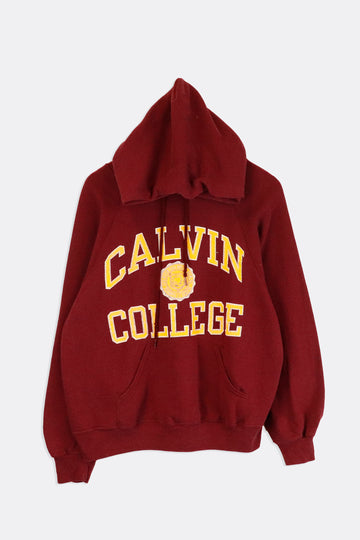 Vintage Champion Calvin College Vinyl Outlined Font And Logo Hooded Sweatshirt Sz L