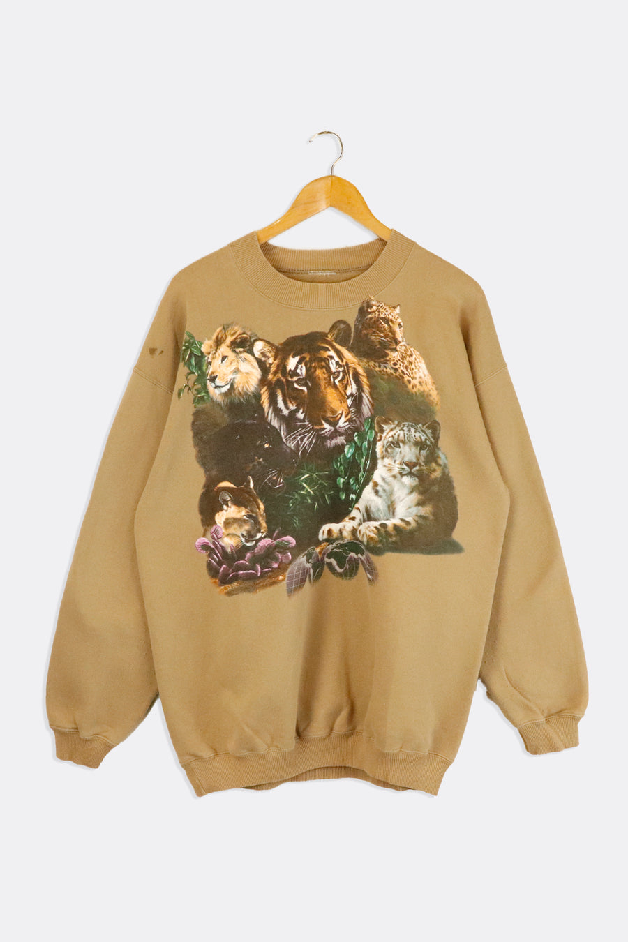 Vintage Big Jungle Cats Faces In Jungle Graphic Sweatshirt