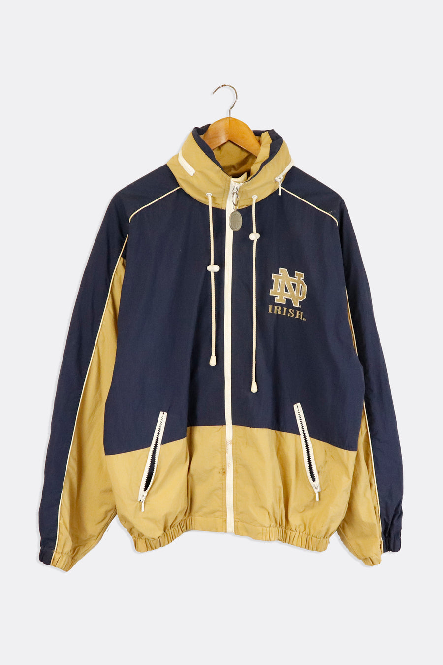 Vintage NCAA Notre Dame Fighting Irish Full Zip Removable Hood Embroidered Jacket Outerwear Sz M