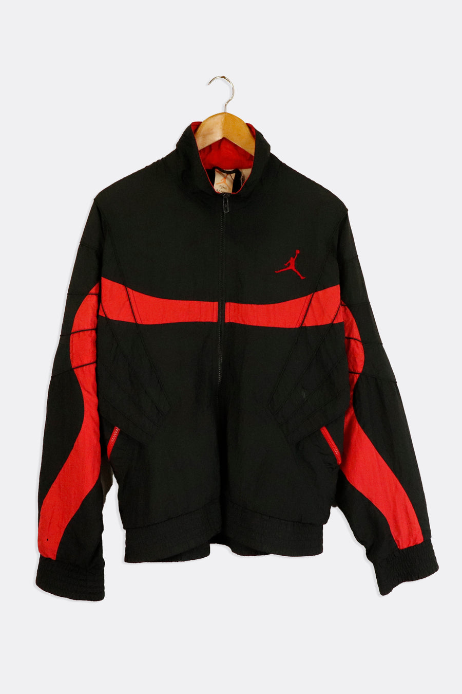 Vintage Nike Air Jordan Black And Red Full Zip Windbreak Crinkle Style Material Outerwear Sz XL