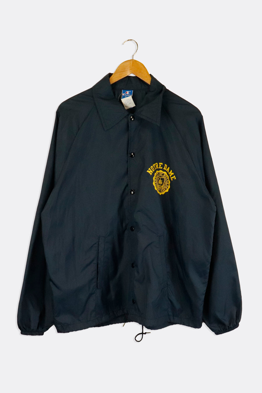 Vintage Champion Notre Dame Thin Full Button Up Windbreaker Vinyl Logo Outerwear Sz L