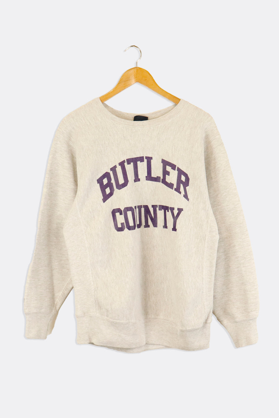 Vintage Butler County Vinyl Block Lettering Purple Font Sweatshirt Sz L