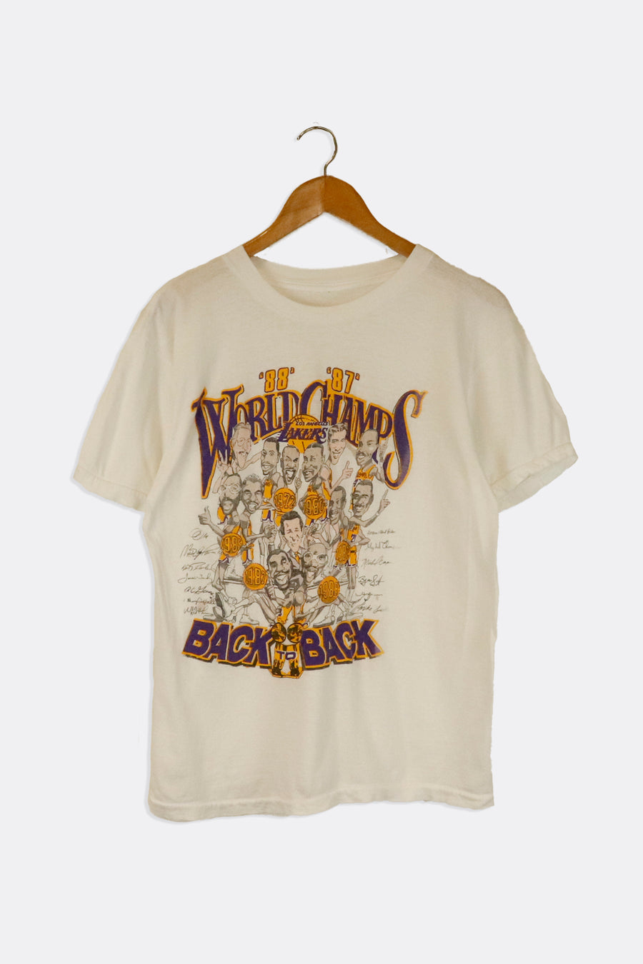 Vintage 1987 NBA Los Angeles Lakers World Champs Back To Back Charactures T Shirt