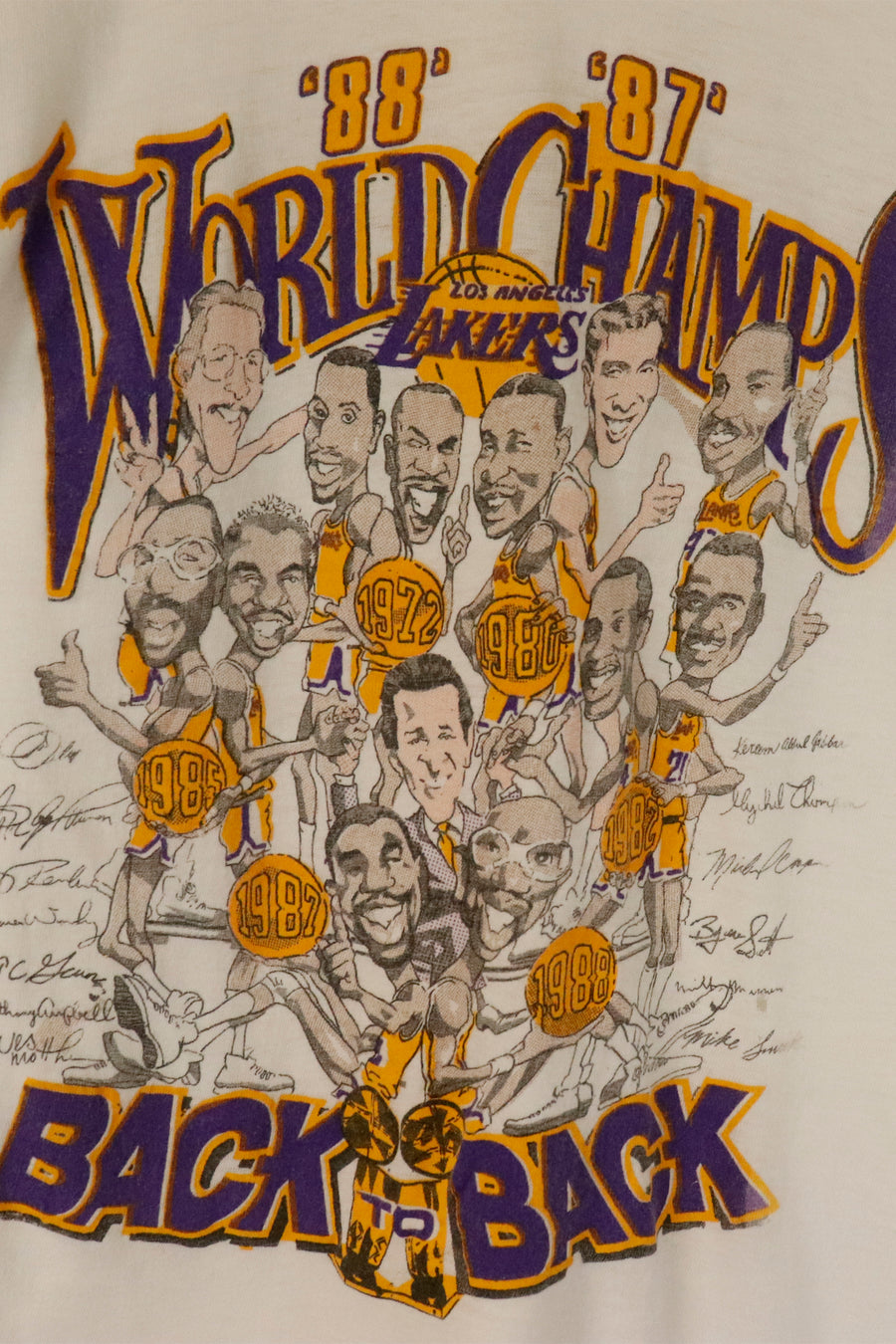Vintage 1987 NBA Los Angeles Lakers World Champs Back To Back Charactures T Shirt