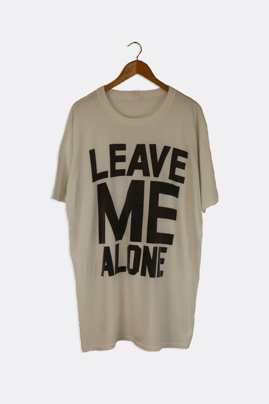 Vintage Leave Me Alone Large Block Lettering All Black Font Vinyl T Shirt