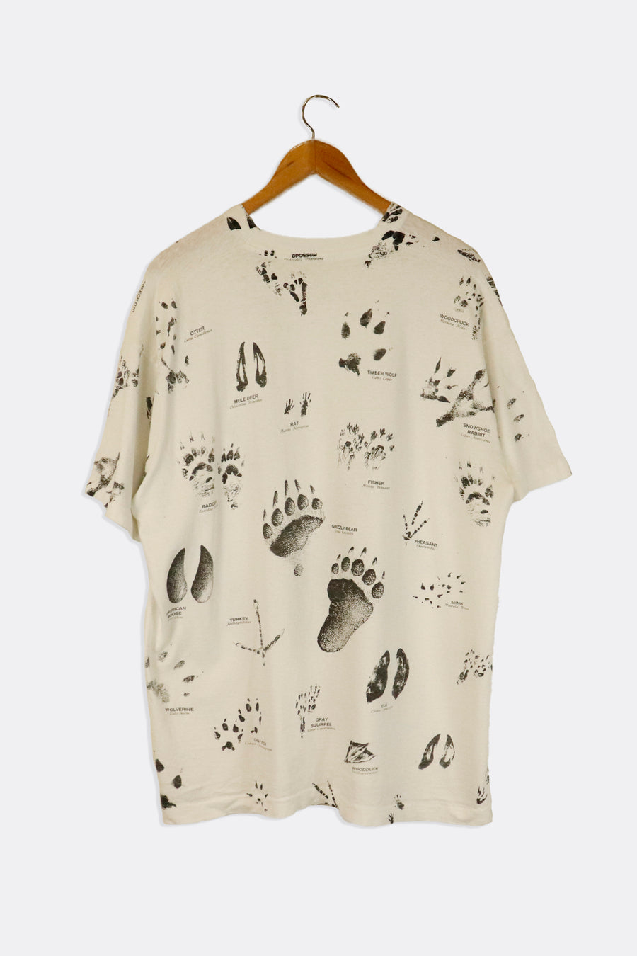 Vintage Montana Different Wildlife Foot Prints With Latin Names All Over Graphic T Shirt