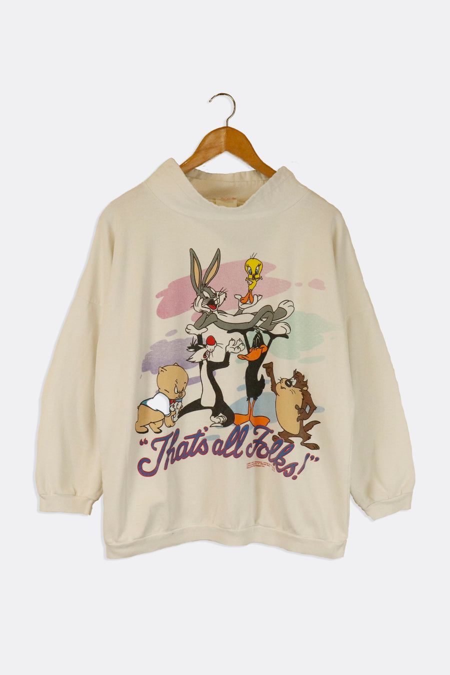 Vintage 1993 Looney Tunes That's All Folks Main Characters Collared Sweatshirt