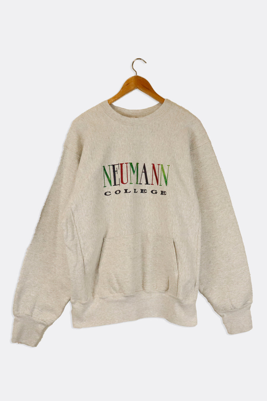 Vintage Neuman College Pocket On Front Embroidered Rainbow Font Sweatshirt Sz M