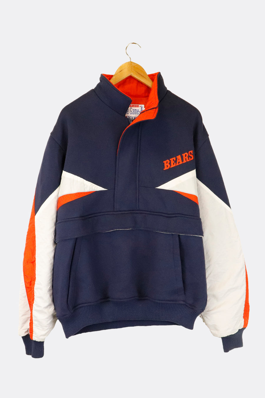 Vintage NFL Chicago Bears Fleece Half Zip With Nylon Sleeves Large Pockets Embroidered Logo On Back Outerwear Sz XL