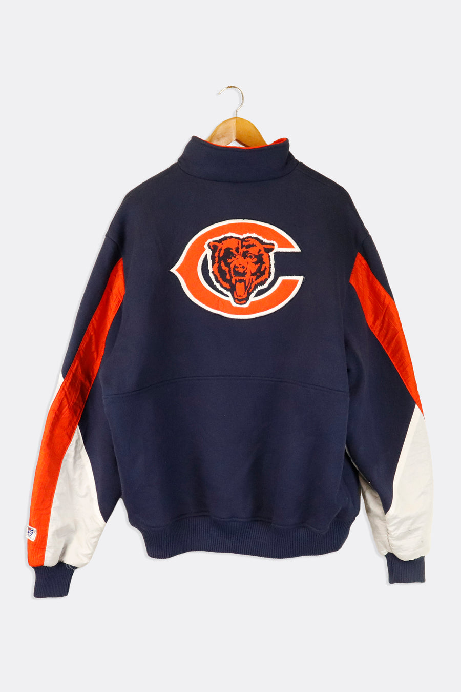 Vintage NFL Chicago Bears Fleece Half Zip With Nylon Sleeves Large Pockets Embroidered Logo On Back Outerwear Sz XL