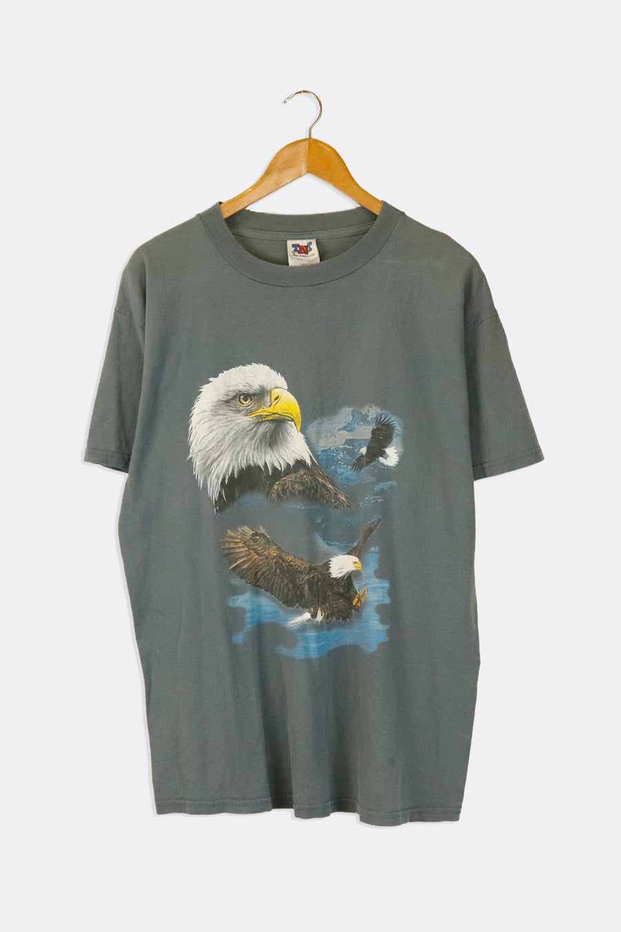 Vintage Bald Eagle Trifecta In The Sky Graphic T Shirt Sz L