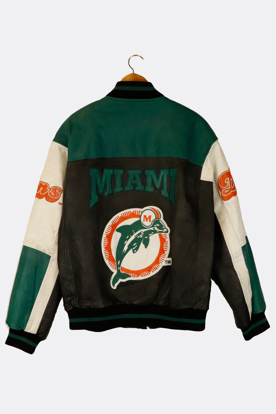 Vintage NFL Miami Dolphins Bomber Full Zip Embroidered Patches Full Button Up Jacket Sz M