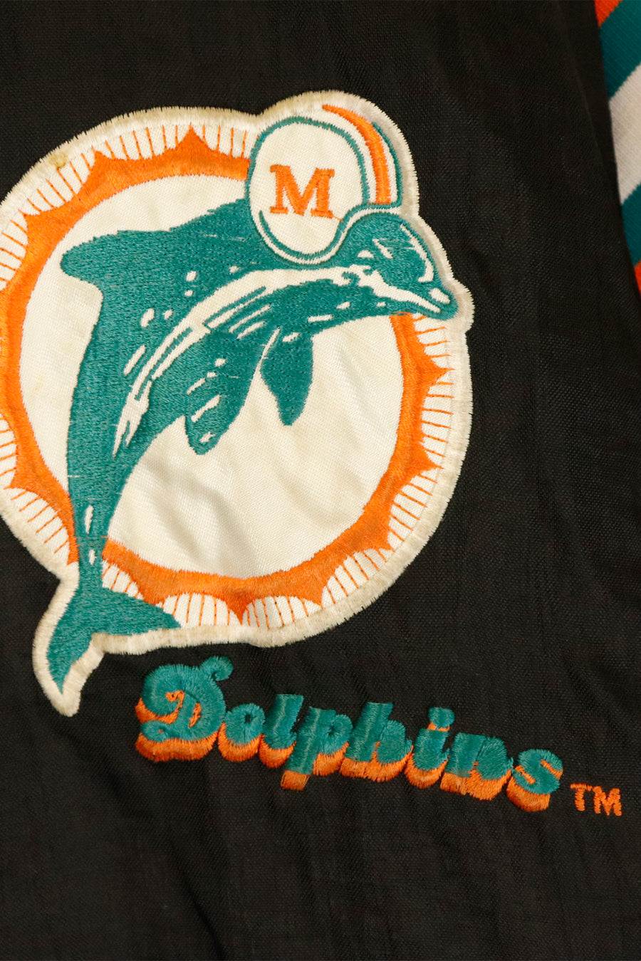 Vintage Nfl Miami Dolphins Full Zip Reversable Embroidered Patches Puff Jacket Quarter Collar Jacket