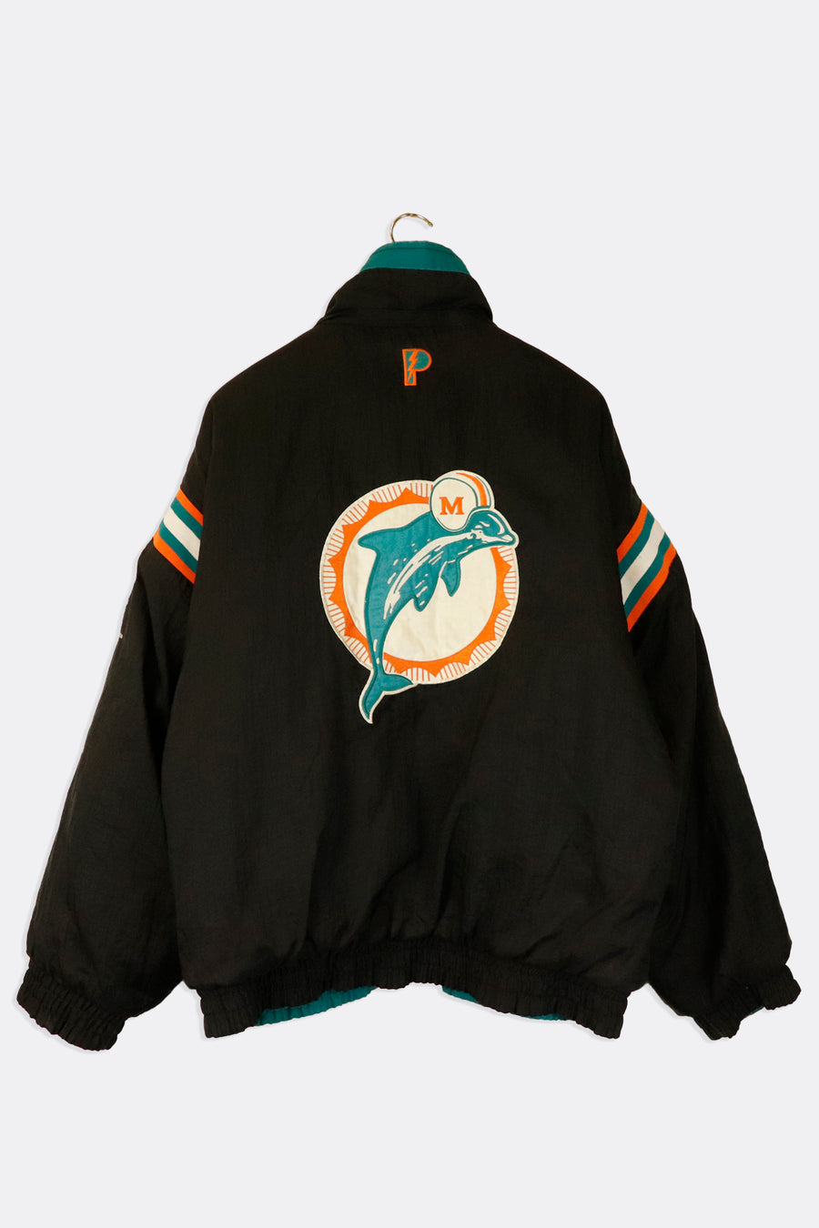 Vintage Nfl Miami Dolphins Full Zip Reversable Embroidered Patches Puff Jacket Quarter Collar Jacket