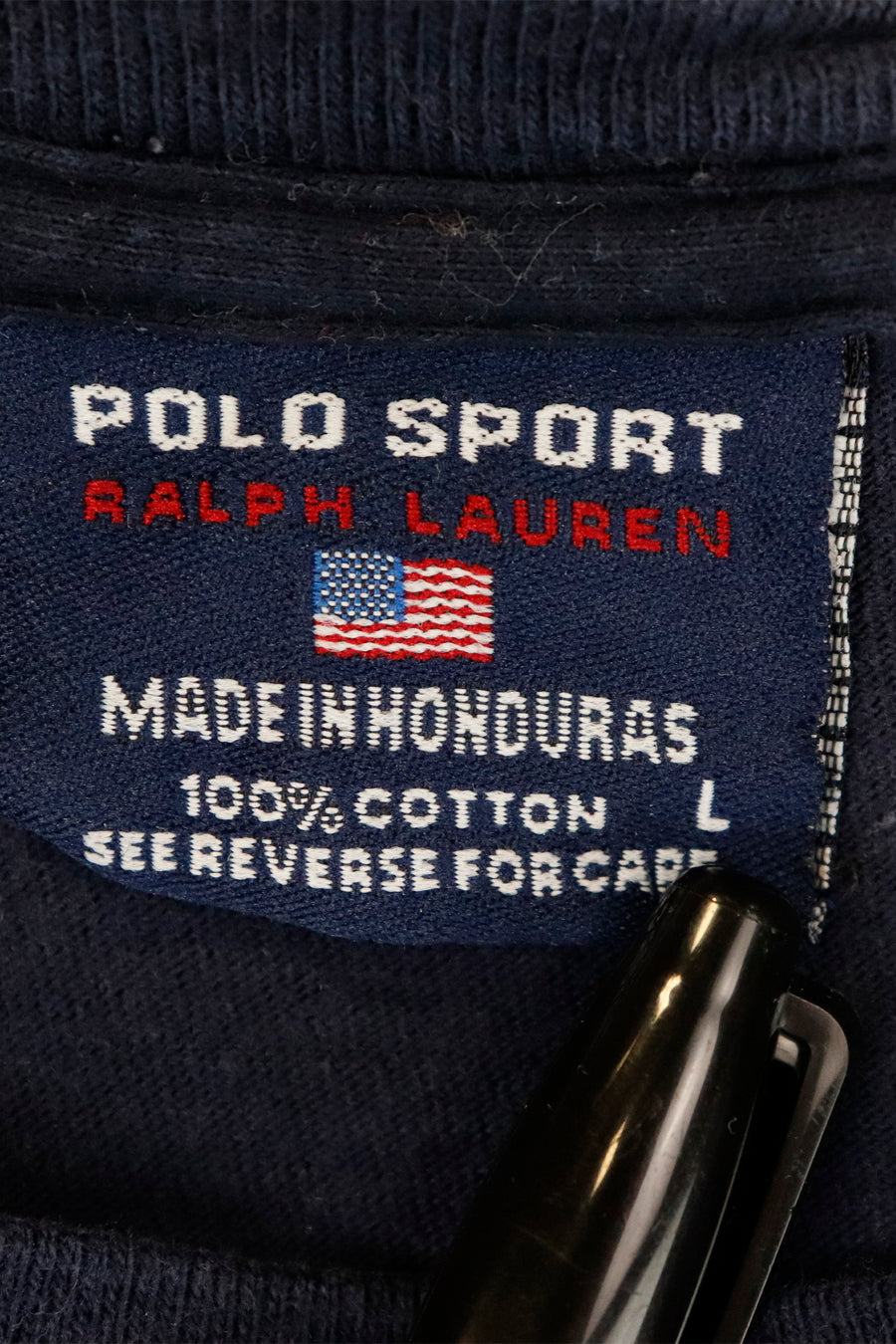 Vintage Raplh Lauren Polo Sport Simple White Font And Red Font With USA Flag Vinyl T Shirt Sz L