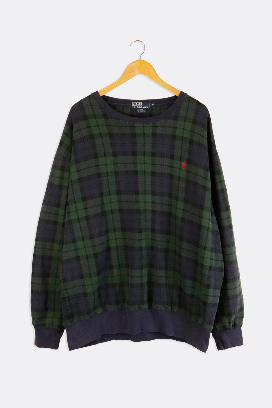 Vintage Raplh Lauren Polo Navy And Green Plaid All Over Small Logo Sweatshirt Sz XL