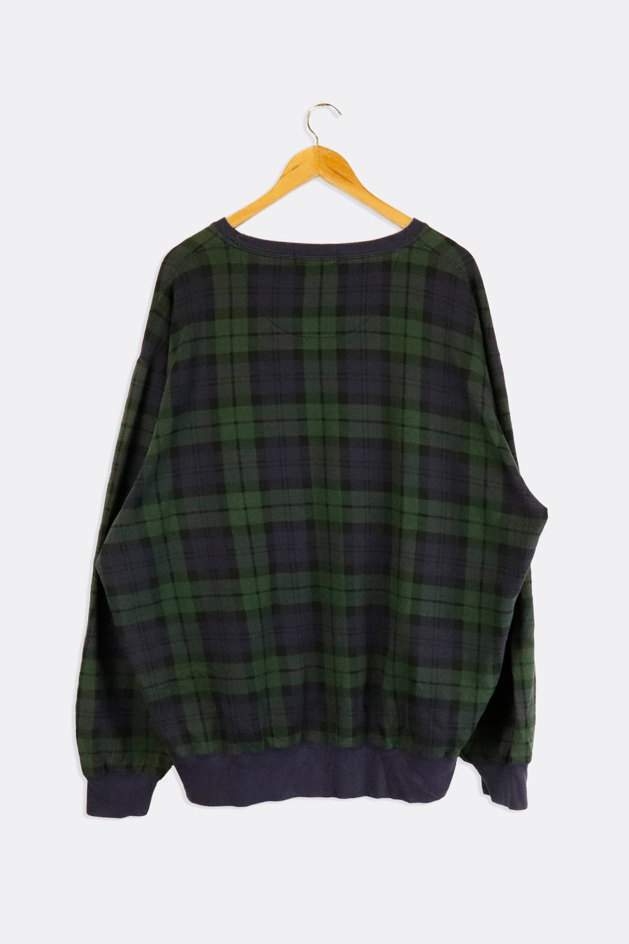 Vintage Raplh Lauren Polo Navy And Green Plaid All Over Small Logo Sweatshirt Sz XL