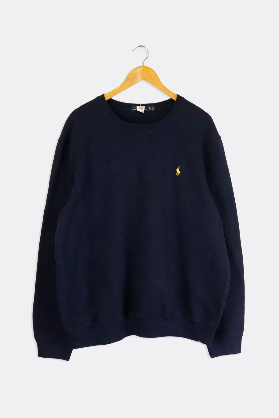 Vintage Ralph Lauren Polo Simple Navy Pullover Yellow Embroidered Logo Sweatshirt Sz XL