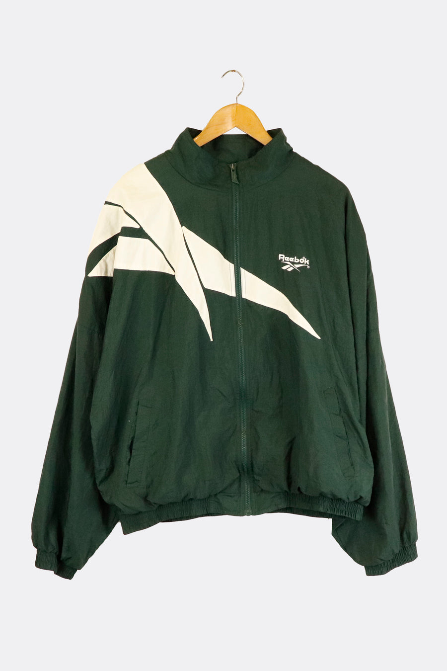 Vintage Reebok Full Zip White Stripes Across Left Shoulder Outerwear Sz L