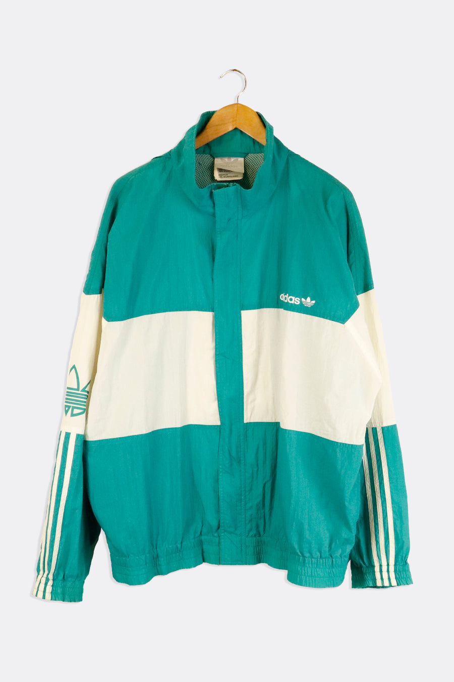 Vintage Adidas White And Turquoise Colour Block Full Zip Wind Breaker Sz XL