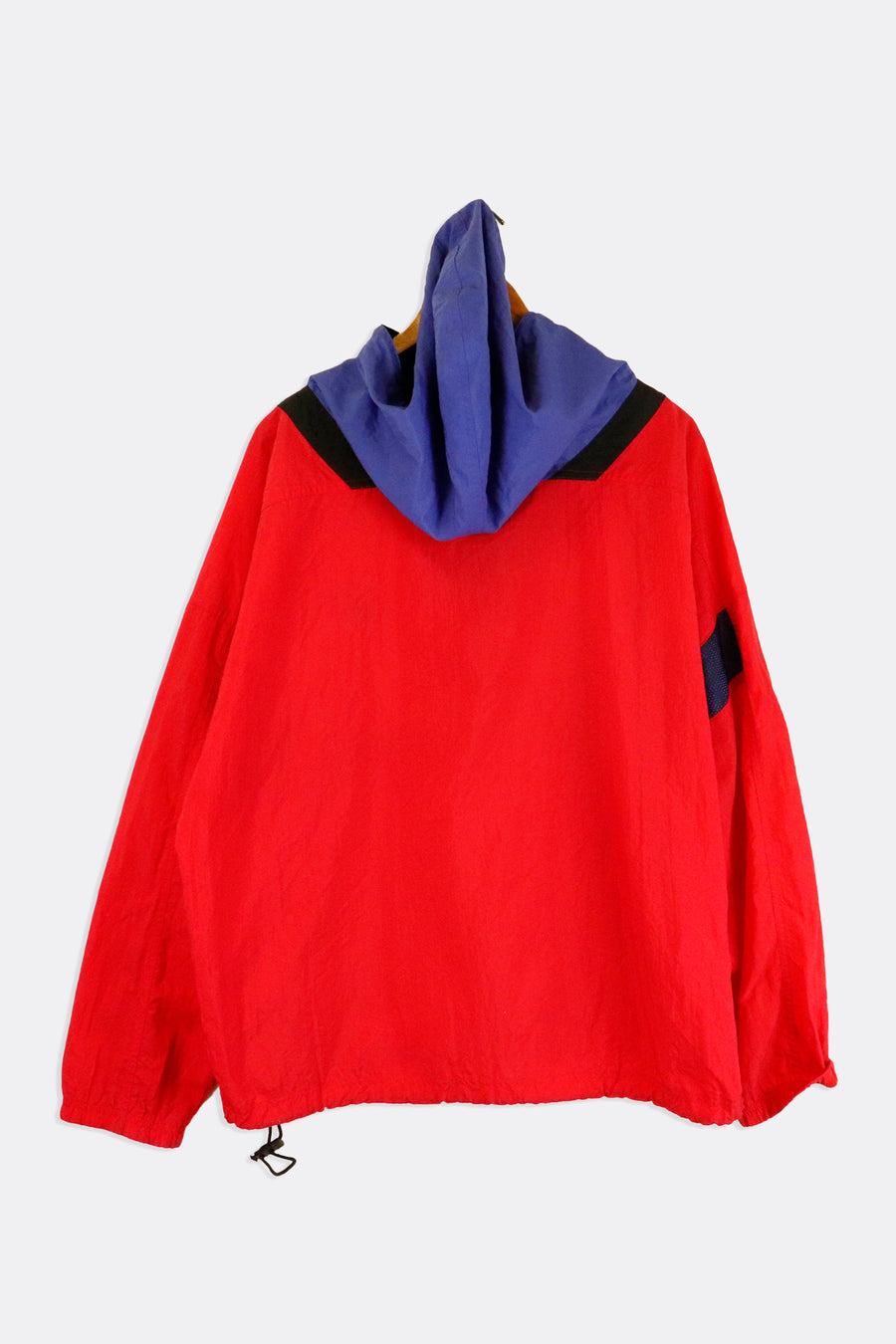 Vintage Nike Half Zip Red Black And Navy Colour Block Windbreaker Kangaroo Pouch Pocket Hooded Outerwear Sz M