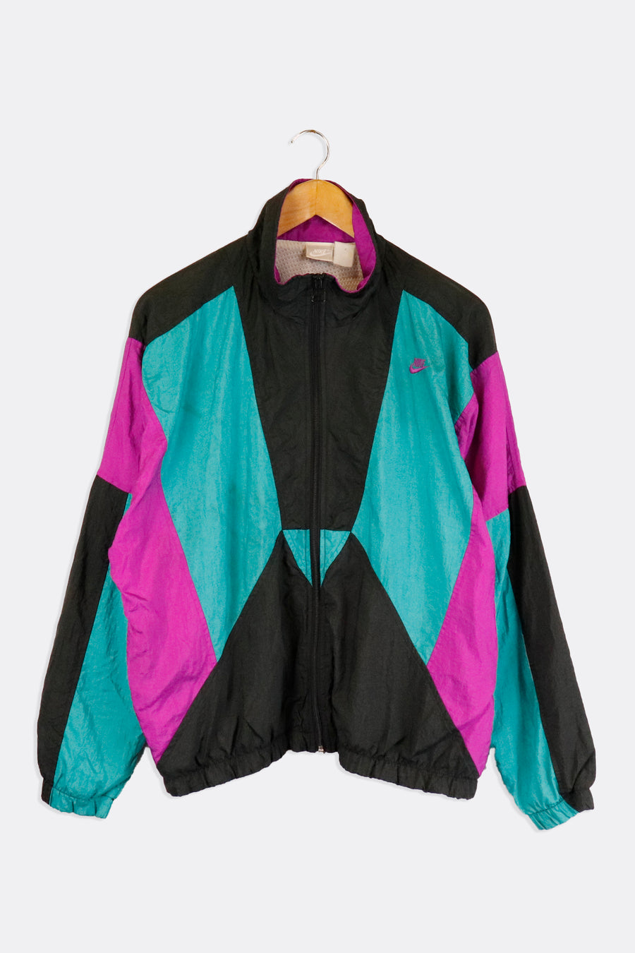 Vintage Nike Full Zip Blue Black And Purple Colour Block Embroidered Windbreaker Outerwear Sz L
