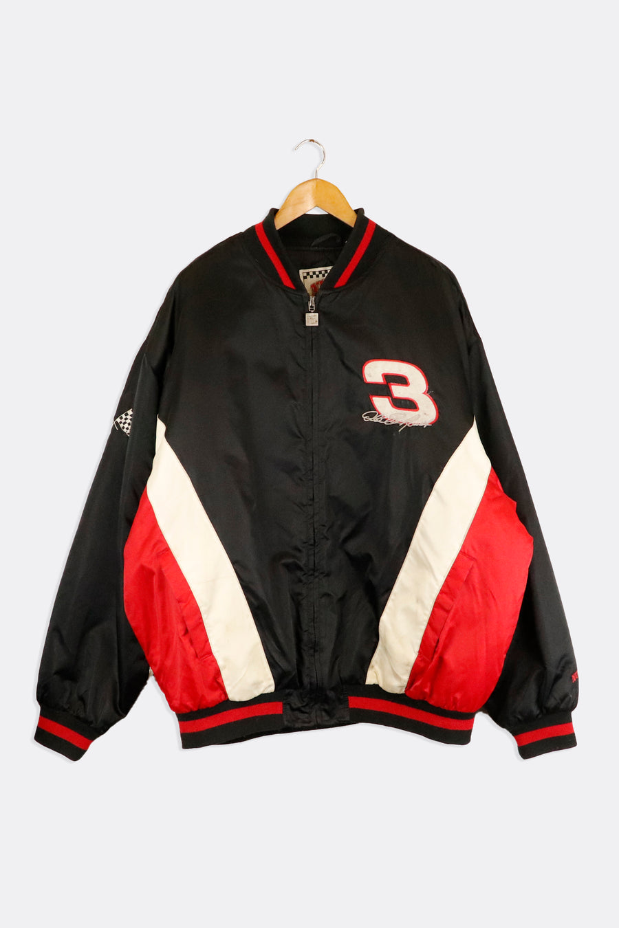 Vintage Nascar Dale Earnhardt Number 3 Embroidered Checkered Flags And Font Button Up Outerwear Sz XL