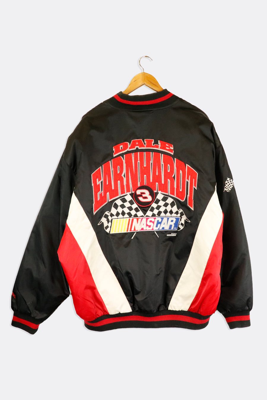 Vintage Nascar Dale Earnhardt Number 3 Embroidered Checkered Flags And Font Button Up Outerwear Sz XL