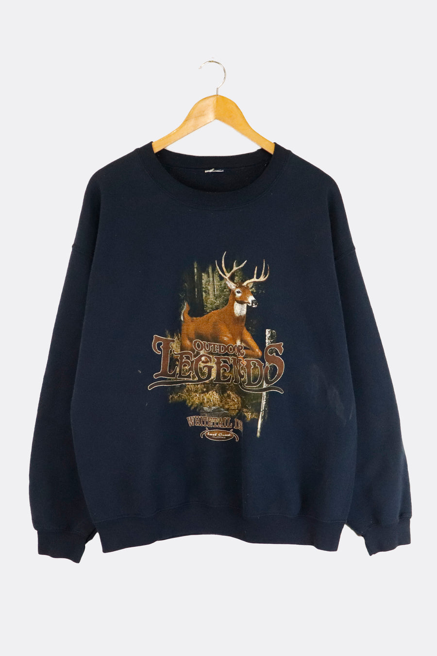 Vintage Outdoor Legends Whitetail Deer Painted Style Deer Graphic Outlined Font Vinyl Sweatshirt