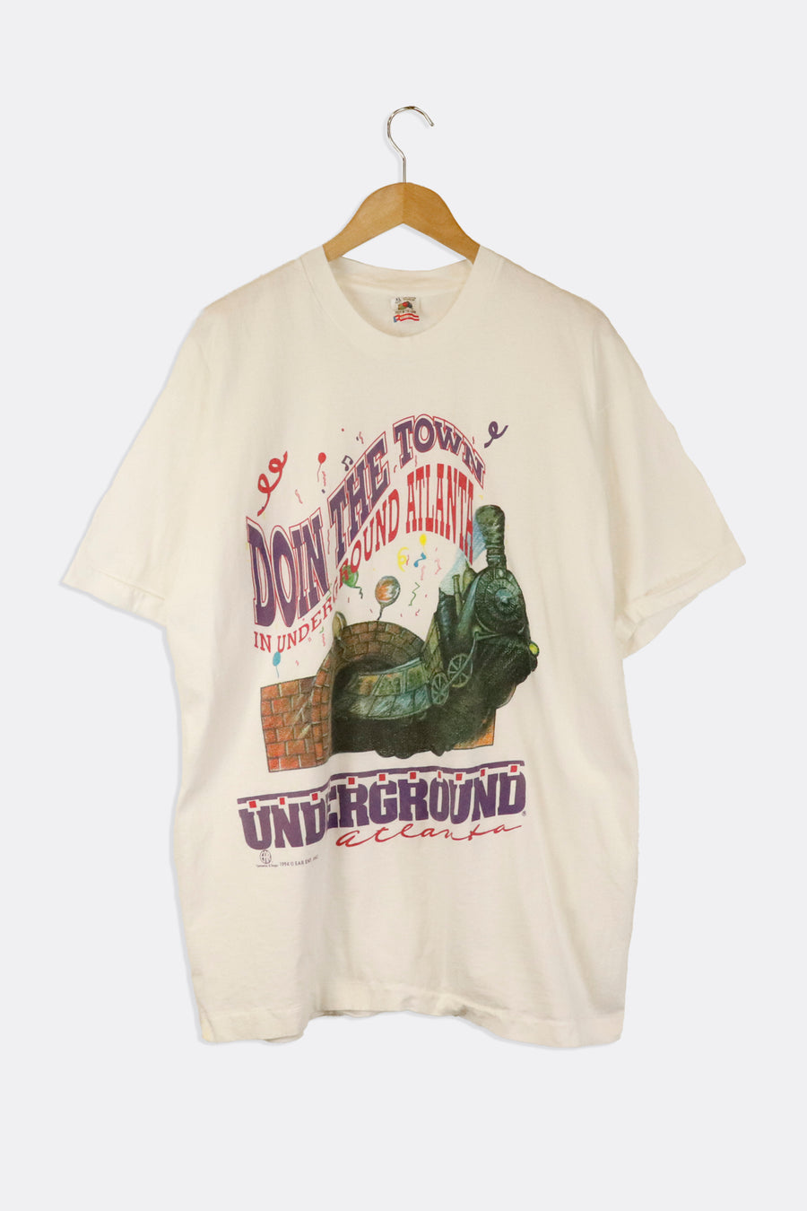 Vintage 1994 Doin The Town In The Underground Altanta Train And Tunnel With Ballons And Music Notes Graphic T Shirt Sz XL