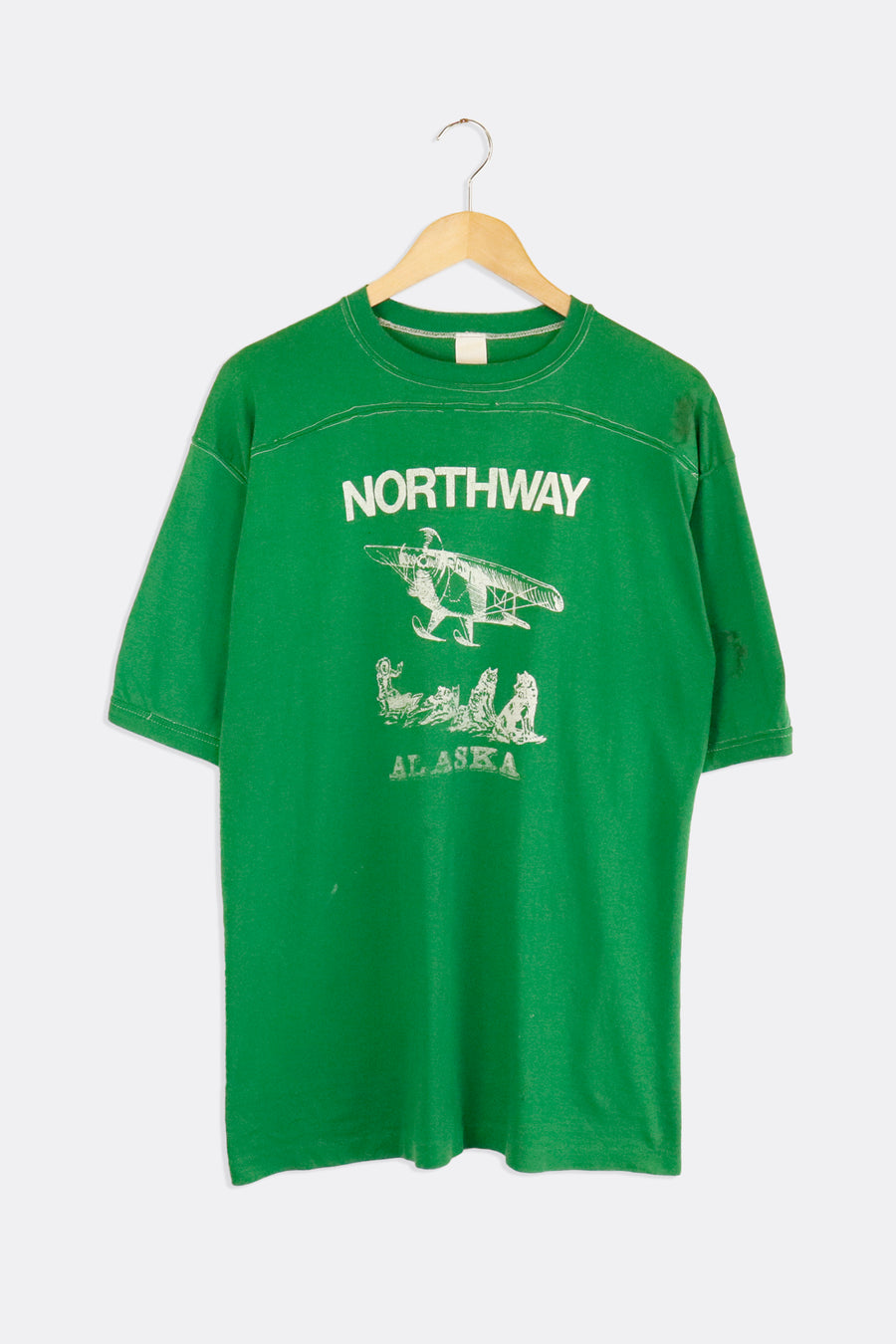 Vintage Northway Alaska Planes Dog Sled Vinyl Graphic T Shirt Sz XL