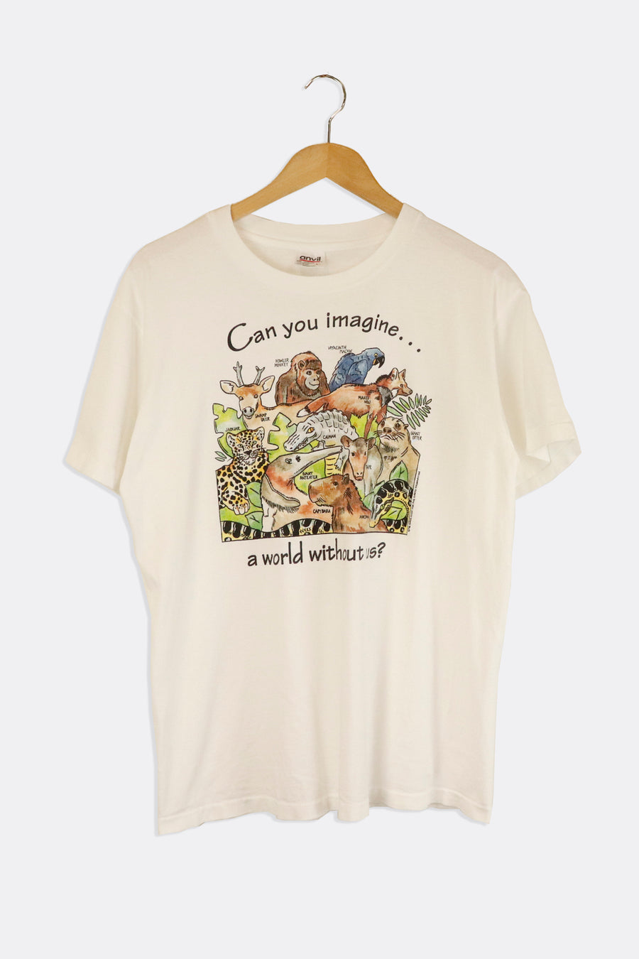 Vintage Can You Imagine A World Without Us Graphic T Shirt Sz L