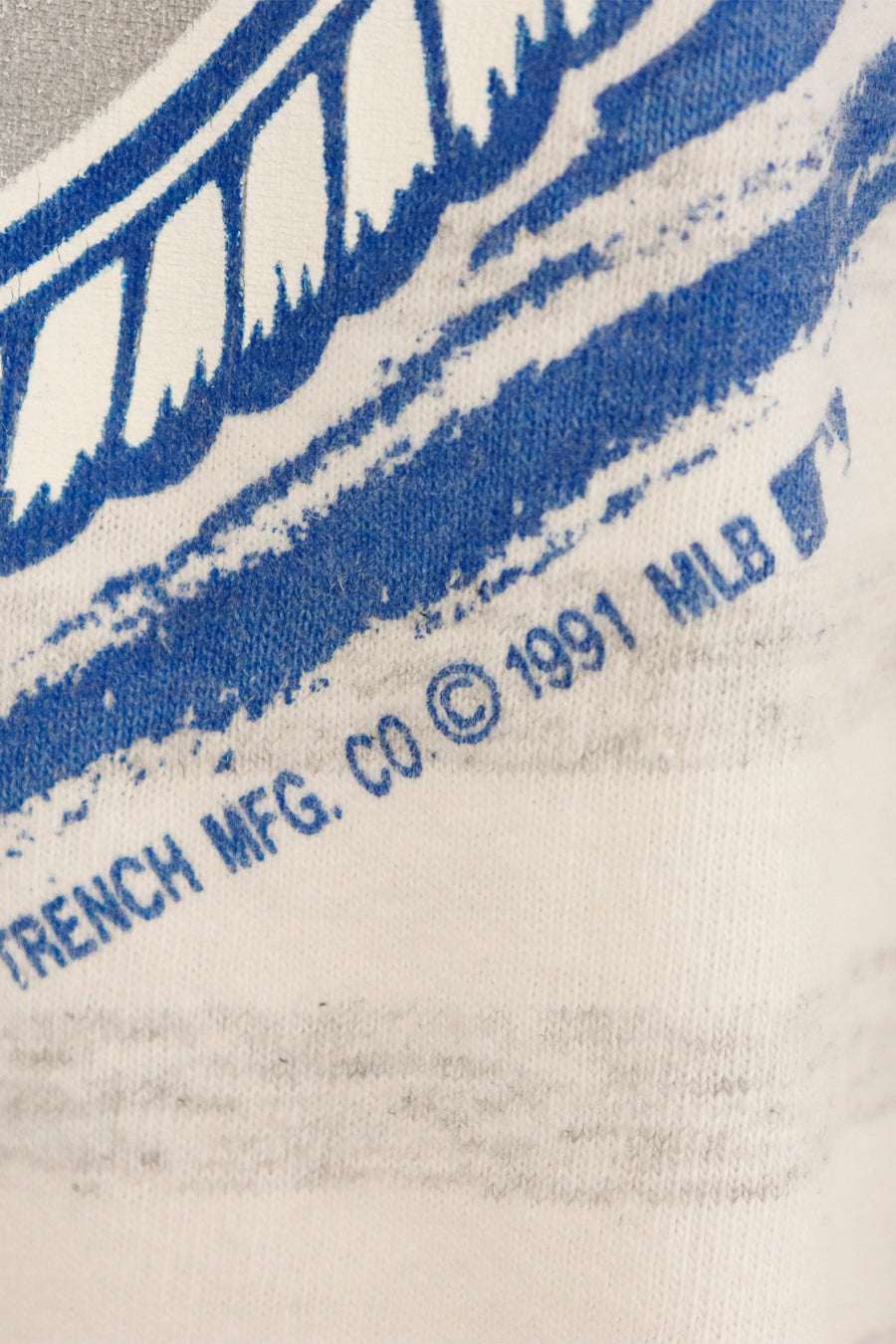 Vintage 1991 Toronto Blue Jays Stripes And Mlb Logo Vinyl T Shirt Sz XL