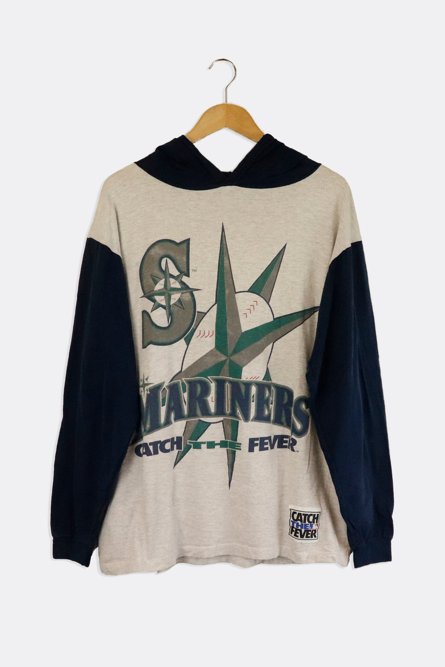 Vintage Seattle Mariners Catch The Fever Hooded Longsleeve T Shirt Sz L