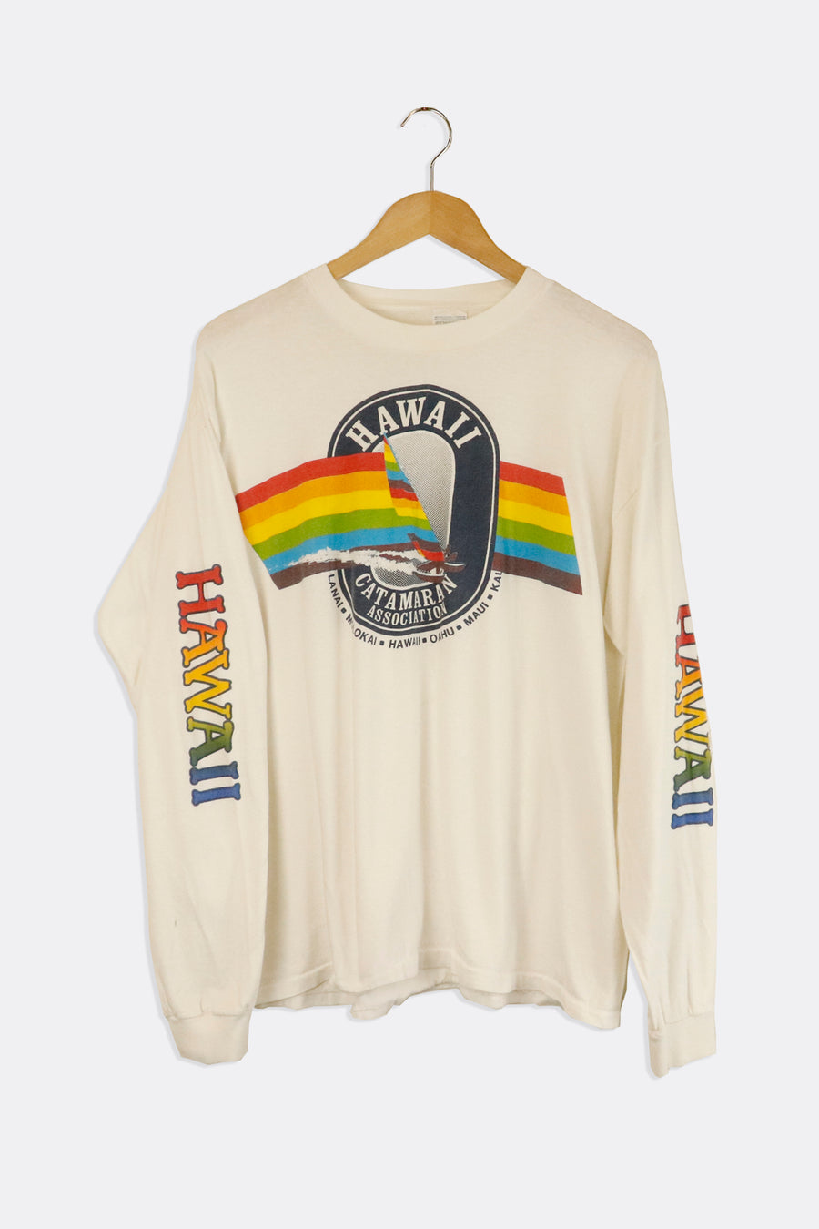 Vintage Hawaii Catamaran Association Rainbow Long Sleeve T Shirt Sz XL