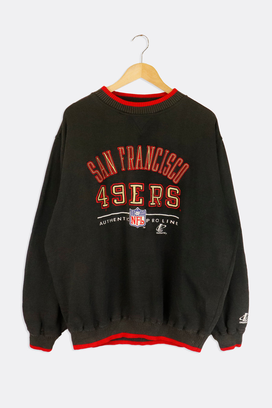 Vintage NFL San Fransico 49ERS Embroidered Gold Font Red Collared Sweatshirt Sz XL