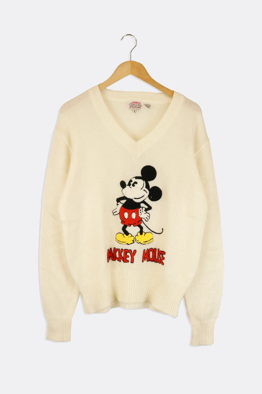 Vintage Disney Knit Mickey Mouse Tufted V Neck Sweatshirt Sz L