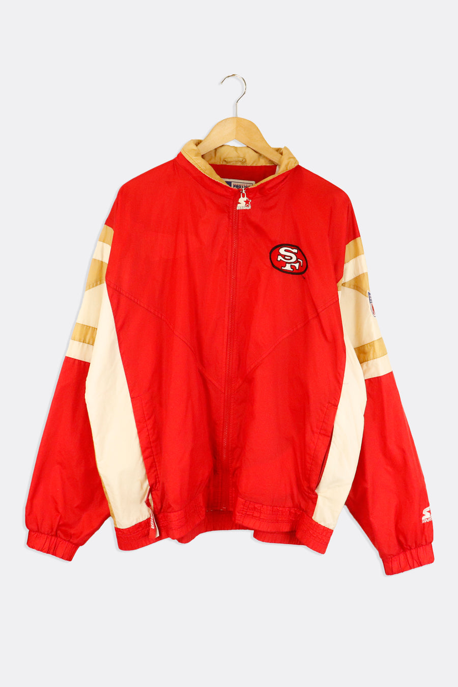 Vintage Starter NFL San Fransico 49ERS Zip Up Embroidered Gold Font Jacket Sz L