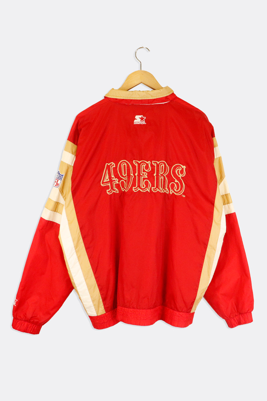 Vintage Starter NFL San Fransico 49ERS Zip Up Embroidered Gold Font Jacket Sz L