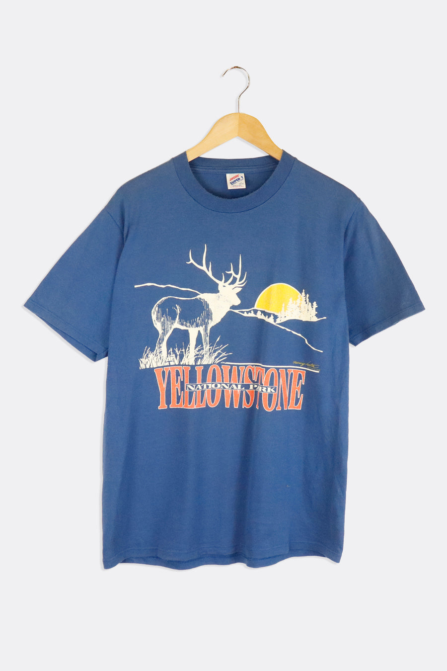 Vintage 1990 National Park Yellowstone ELK Silhouette Sunset Vinyl T Shirt Sz L