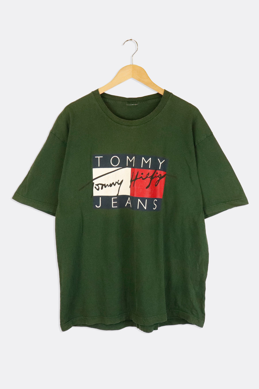 Vintage Tommy Hilfiger Jeans Large Rectangular Logo Vinyl T Shirt