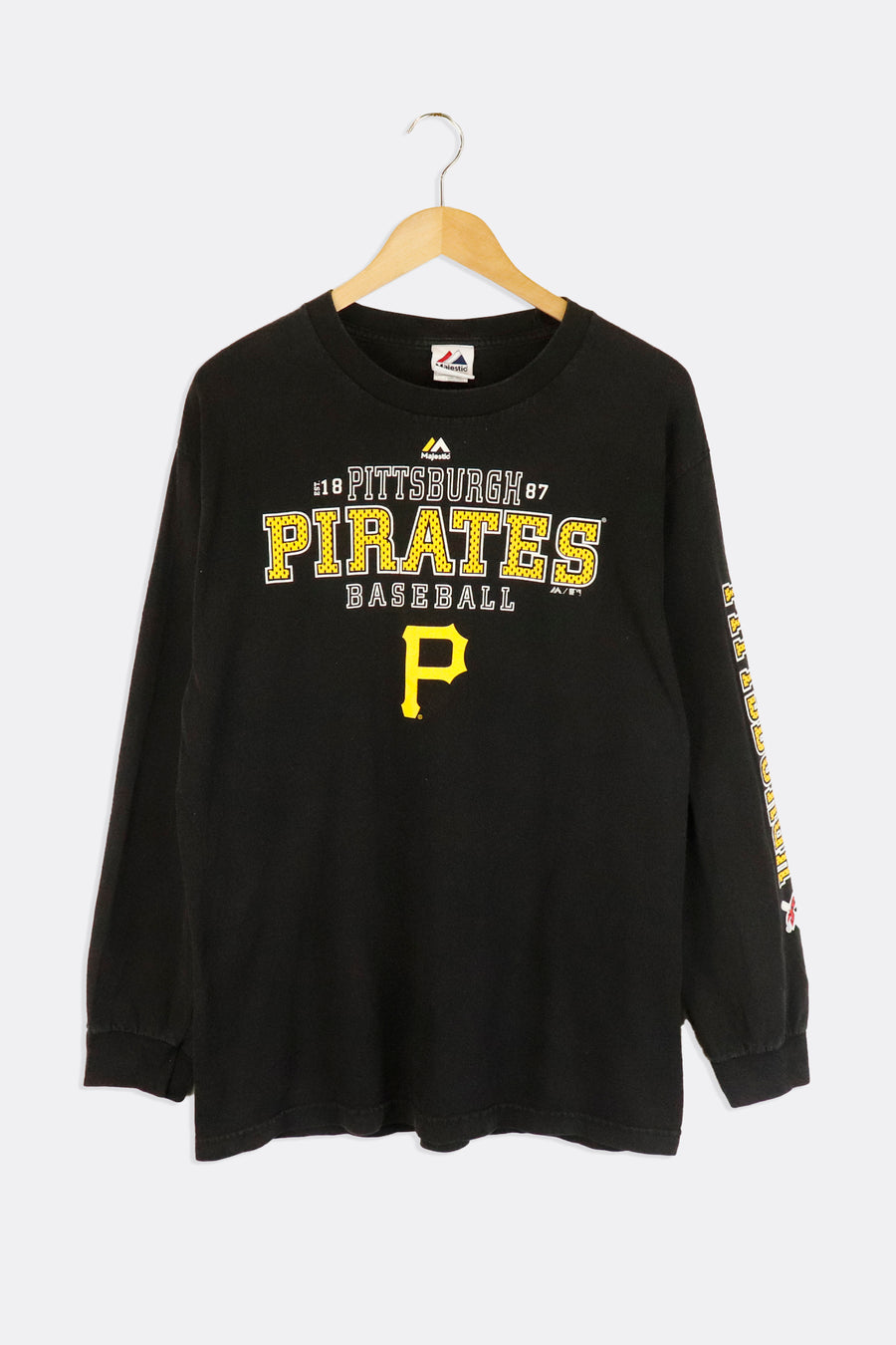 Vintage MLB Pittsburgh Pirates Vinyl Logo And Spotted Font Longsleeve T Shirt Sz L