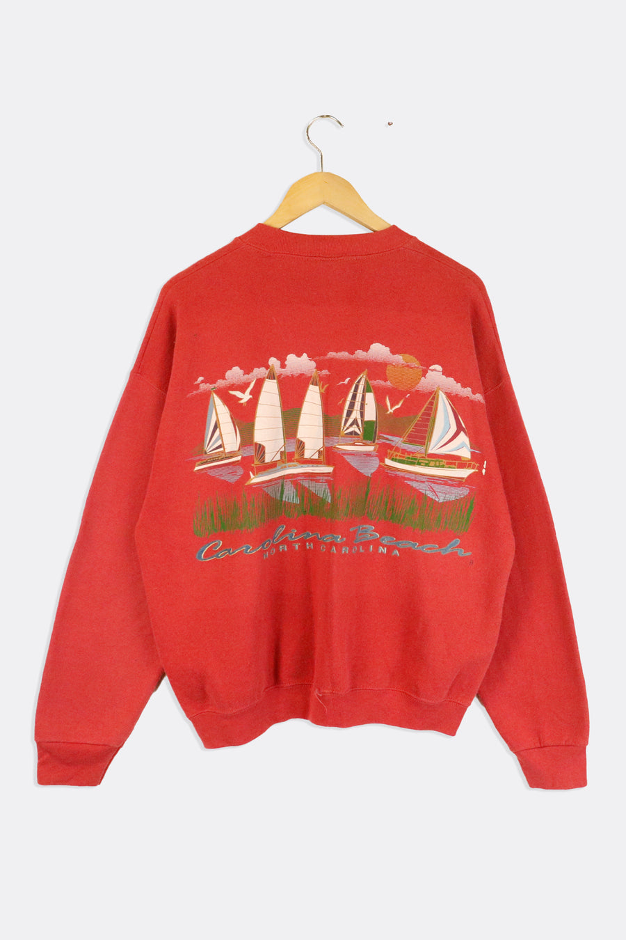 Vintage Carolina Beach Sail Boats Seaguls Graphic Vinyl Sweatshirt Sz L