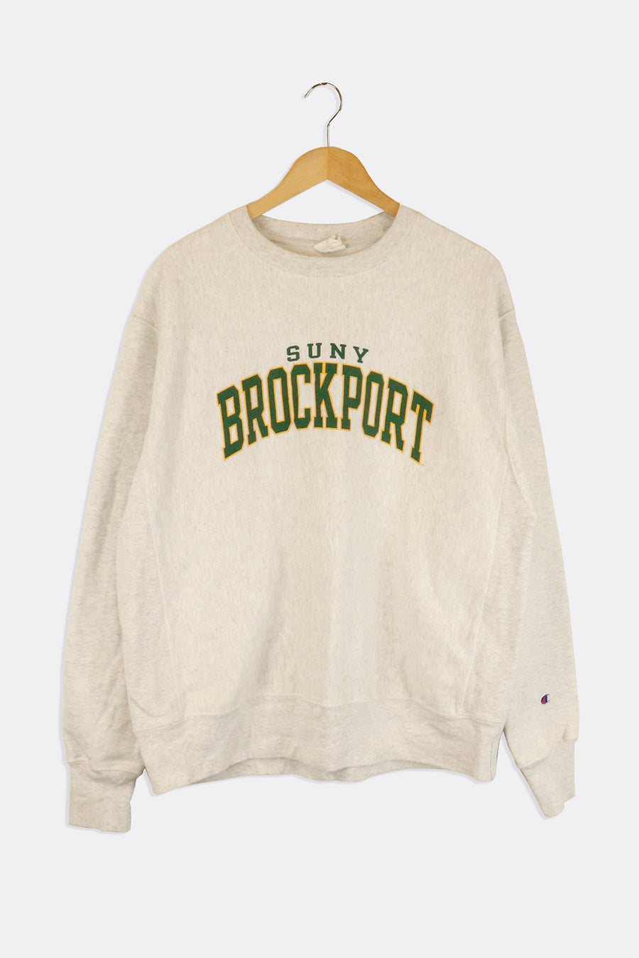 Vintage Varsity Suny Brockport Large Font Outlined In Yellow Vinyl Sweatshirt Sz L