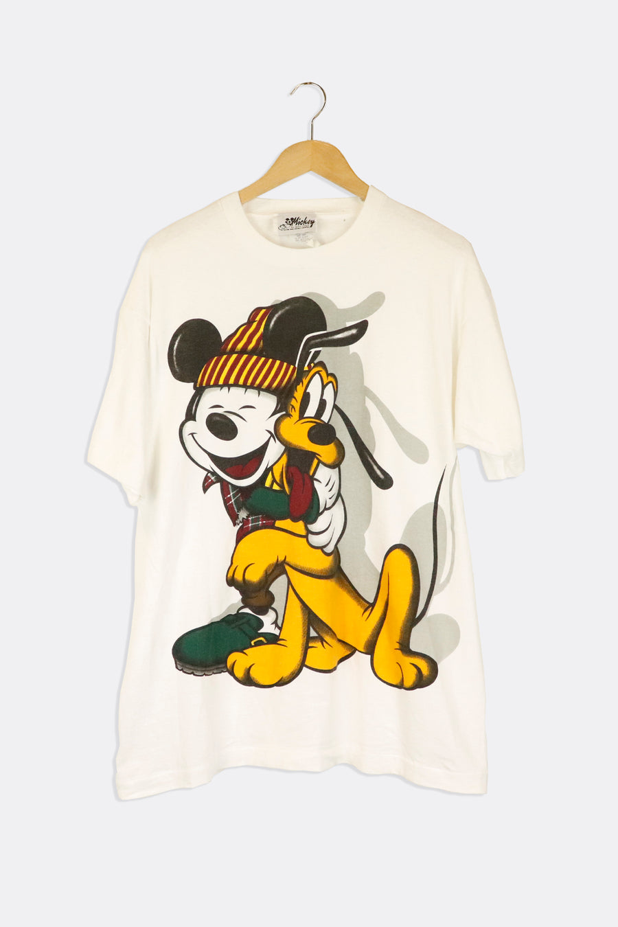Vintage Disney Mickey In Winter Clothes Hugging Pluto Graphic T Shirt
